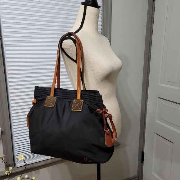DOONEY & Bourke Black Nylon Victoria Tote Bag Leather Accents - Picture 2 of 16